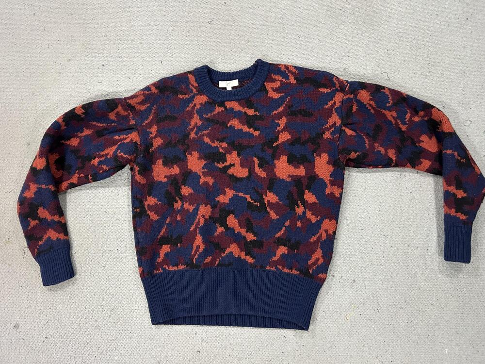Joie Sweater Womens XS Blue Red Wool Crewneck Abstract Camo Knit Luxury Soft